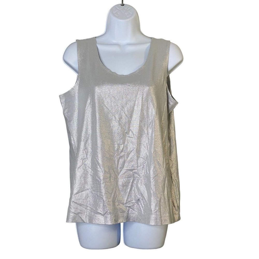 Chico's Womens Round Neck Silver Sleeveless Tank Top Size 2